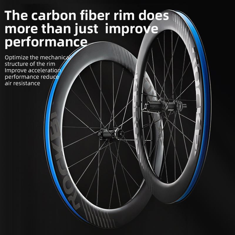 ROCKBROS Road Bike Carbon Fiber Wheels 700C Carbon Fiber Disc Brake 65mm Wheelsets Clincher - ROCKBROSUSA