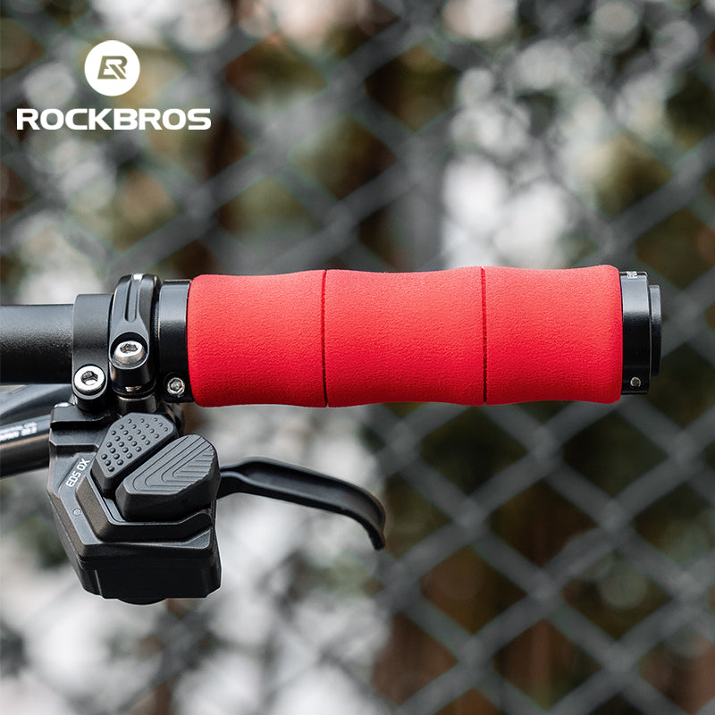 ROCKBROS Bike Grips Shock Absorption Foam Bike Handle Grips Soft Comfortable Non-Slip Double Locked on - ROCKBROSUSA