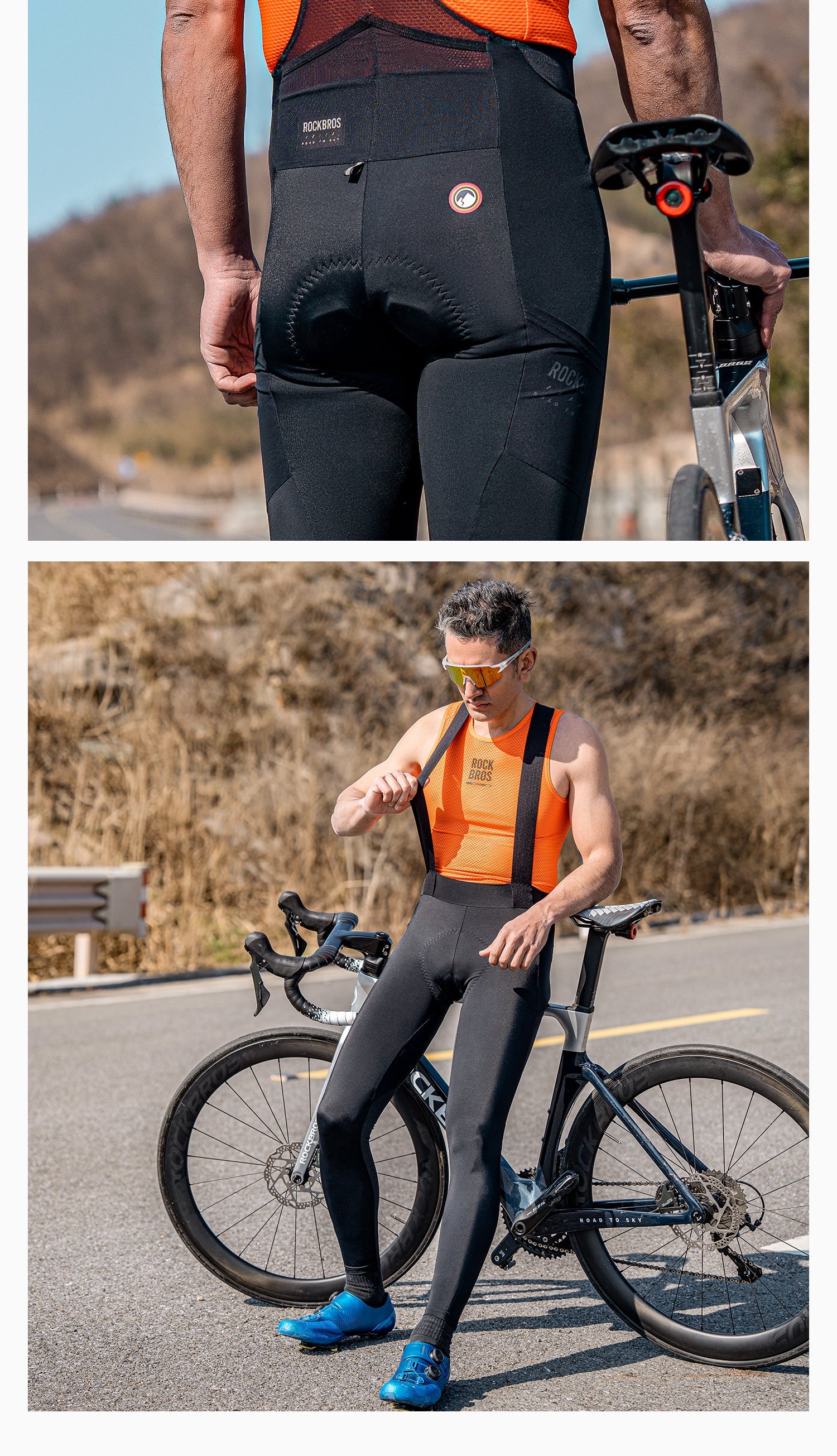 【ROAD TO SKY】by ROCKBROS Men's Cycling Bib Tights in Black - ROCKBROSUSA