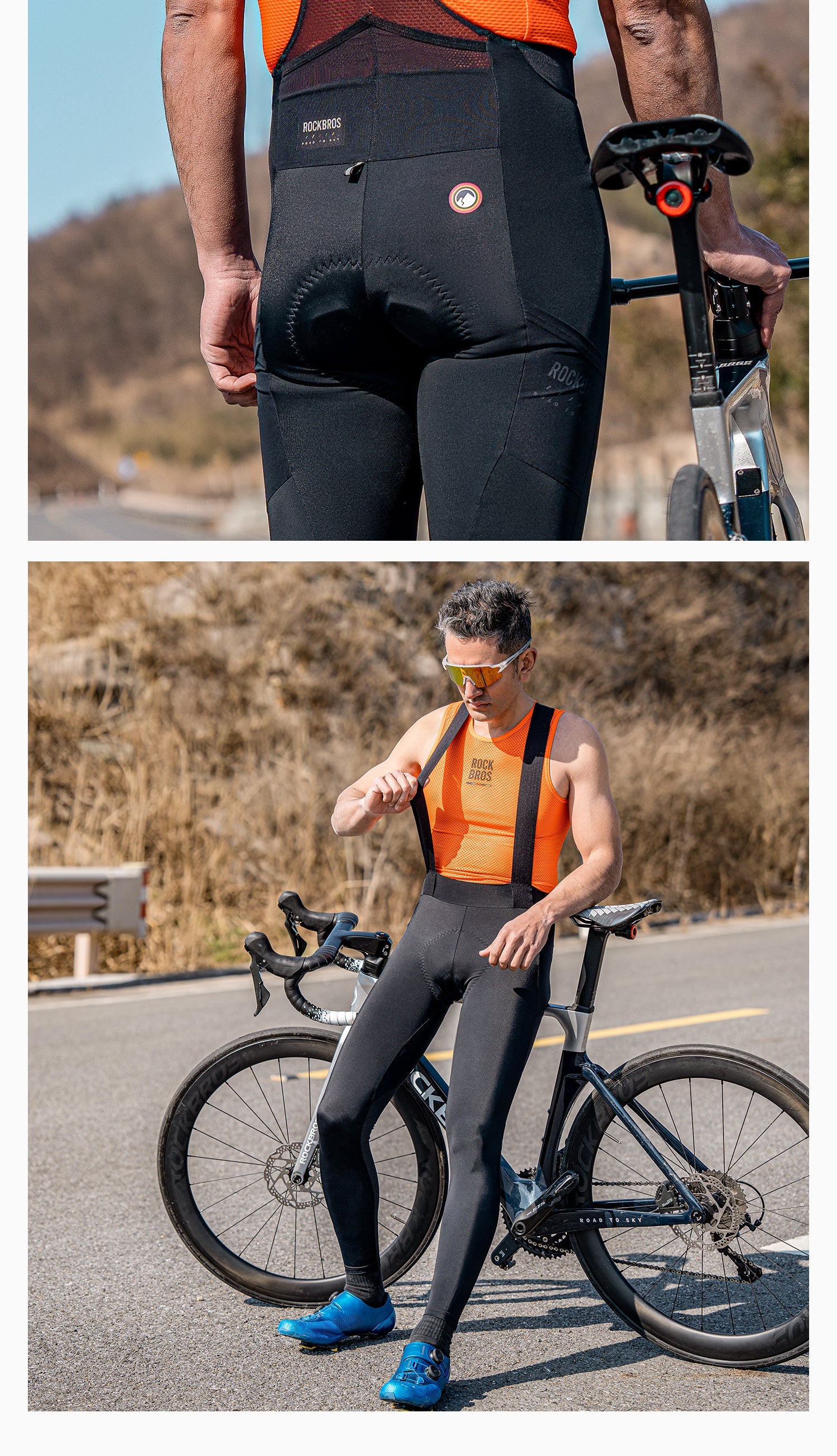 【ROAD TO SKY】by ROCKBROS Men's Cycling Bib Tights in Black