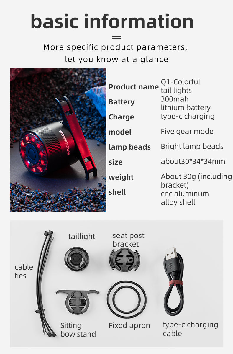 ROCKBROS Multiple Color Bike Tail Light Q1 - ROCKBROSUSA