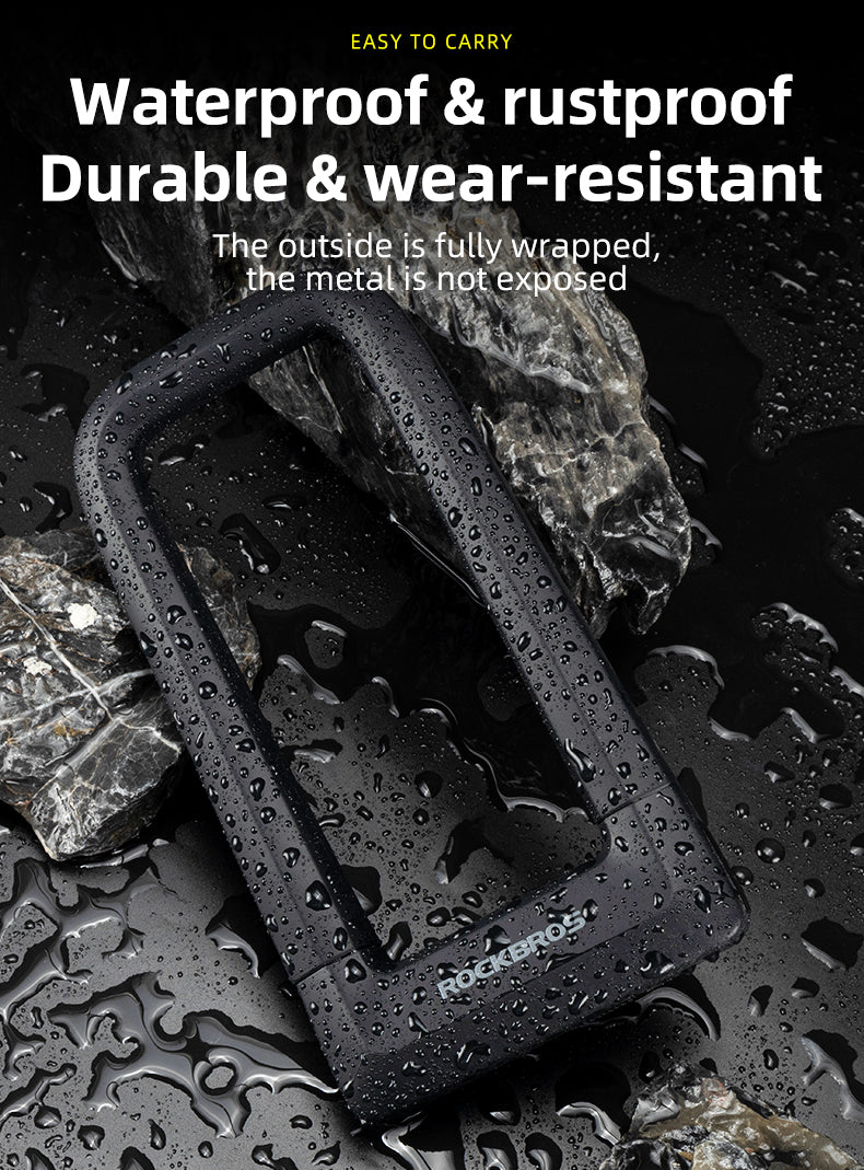 ROCKBROS Motorcycle Bicycle U-Lock Anti-Theft Thickened MTB Bike Lock Alloy Steel 3 Keys - ROCKBROSUSA