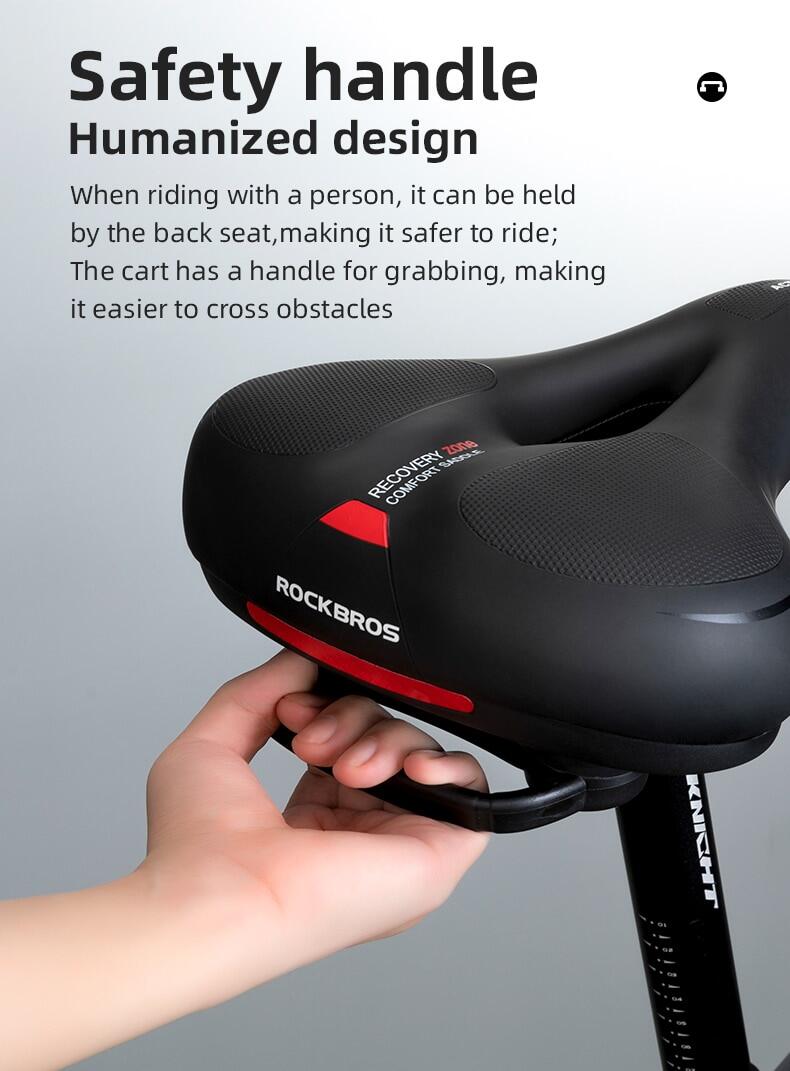 ROCKBROS Bicycle Saddle Shockproof Leather Cushion Reflective Cycling Bike Seat With Handle - ROCKBROSUSA