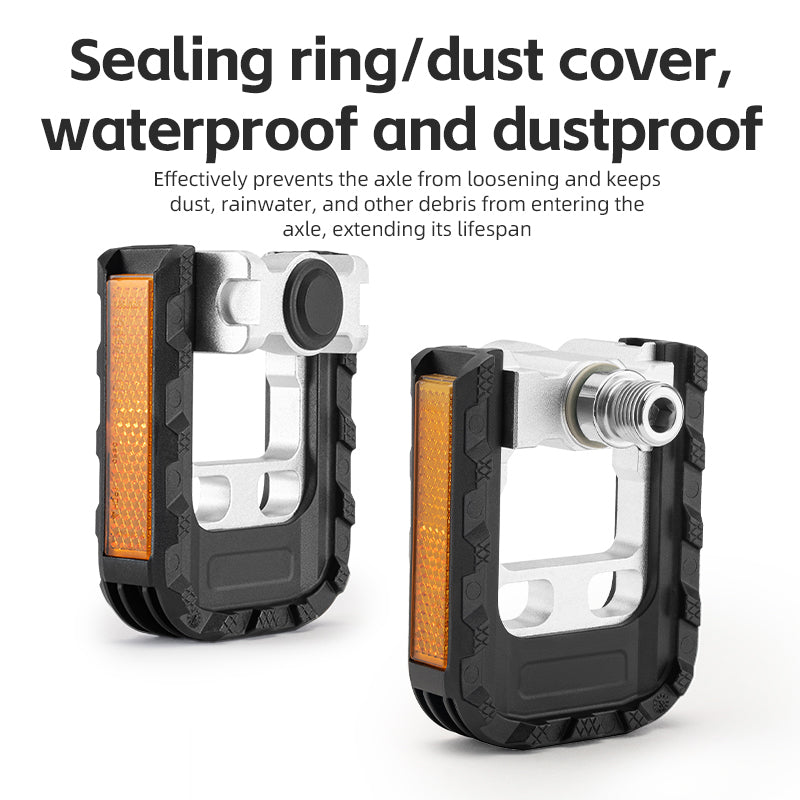 ROCKBROS Foldable Bicycle Pedals MTB Bike Cycling Flat Platform Pedals Reflective Aluminium 9/16'' - ROCKBROSUSA