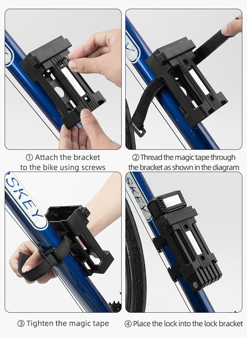 ROCKBROS MTB Road Bike Lock Key Folding Lock E-Bike Motorcycle Steel Lock Portable Antirust Anti-theft