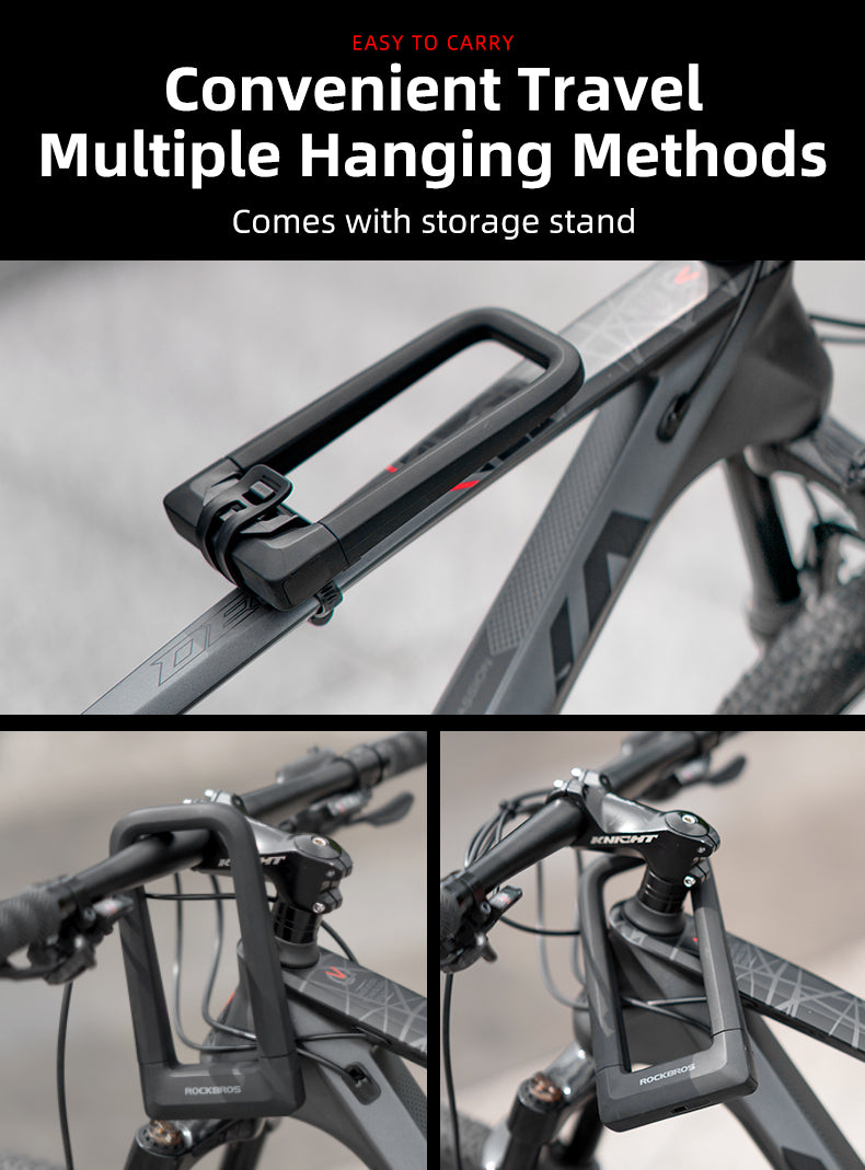 ROCKBROS Motorcycle Bicycle U-Lock Anti-Theft Thickened MTB Bike Lock Alloy Steel 3 Keys - ROCKBROSUSA