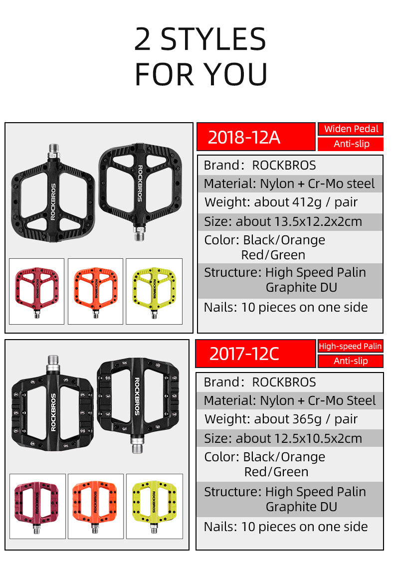 ROCKBROS Extra Large Bike Pedals in Various Colours (Pair)