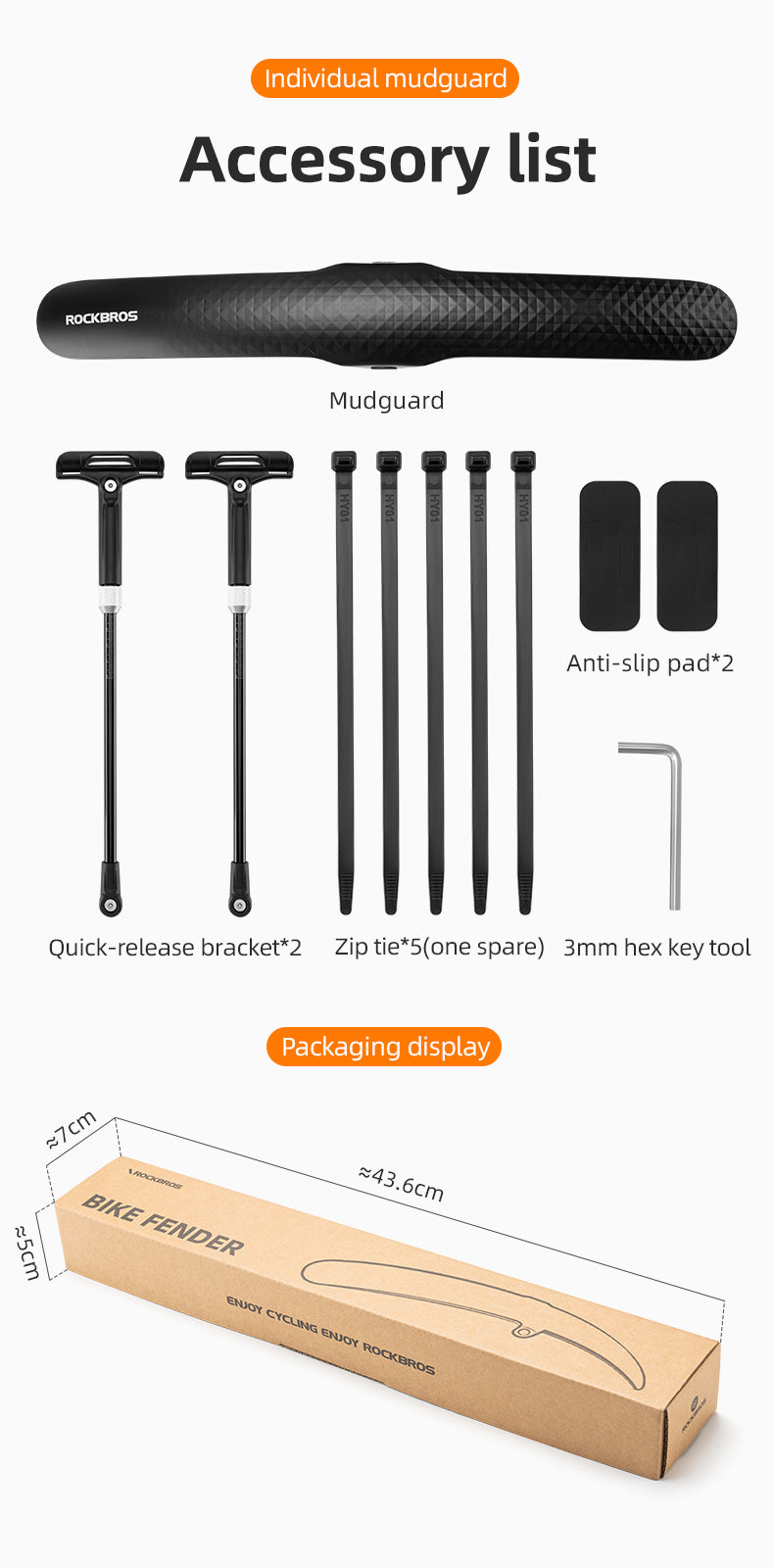 ROCKBROS Quick Release Adjustable Bike Fender for Front or Rear - ROCKBROSUSA