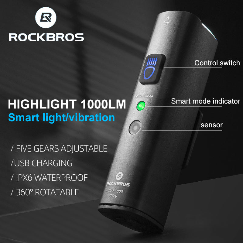 ROCKBROS 1000 Lumen Front Bike Light + Smart Brake & Tail Light Q5 Set - ROCKBROSUSA
