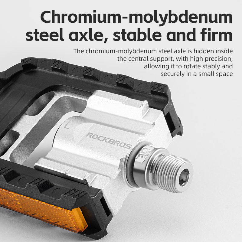 ROCKBROS Foldable Bicycle Pedals MTB Bike Cycling Flat Platform Pedals Reflective Aluminium 9/16'' - ROCKBROSUSA