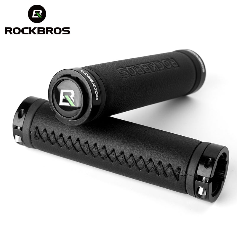 ROCKBROS Bike Grips Microfiber Leather Handlebar Cover Grips Anti-slip Comfortable Aluminum Alloy Bilaterial Ring Lock Cycling Accessories