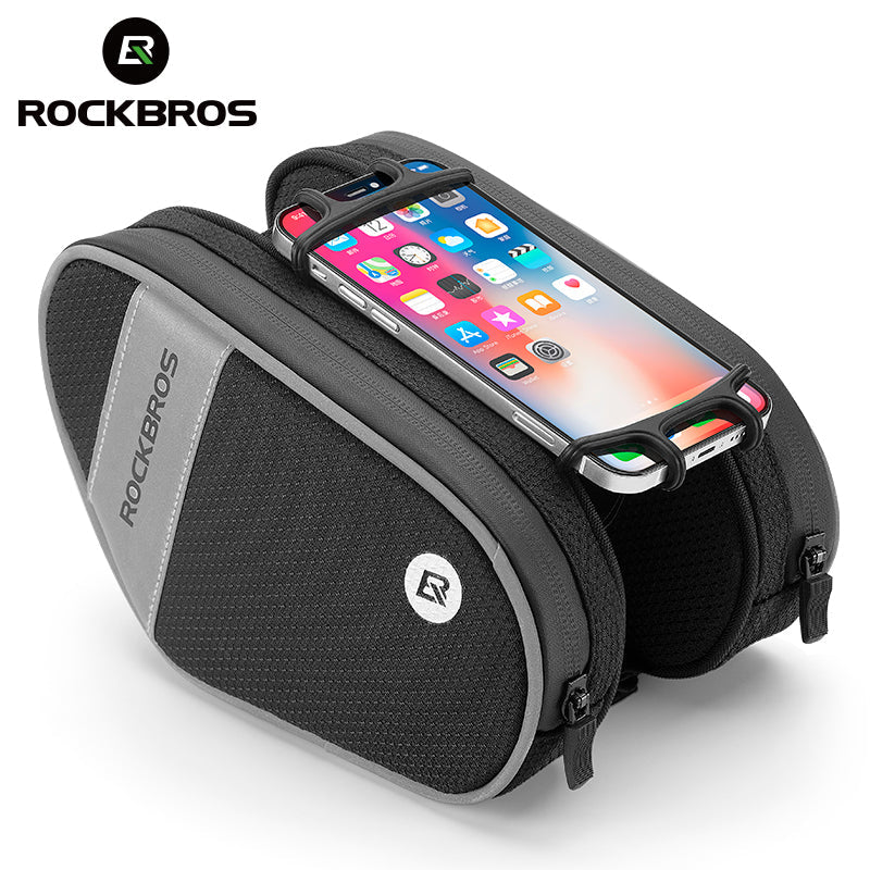 ROCKBROS Bike Frame Bag - Waterproof Handlebar Phone Mount With 360° Rotation Holder