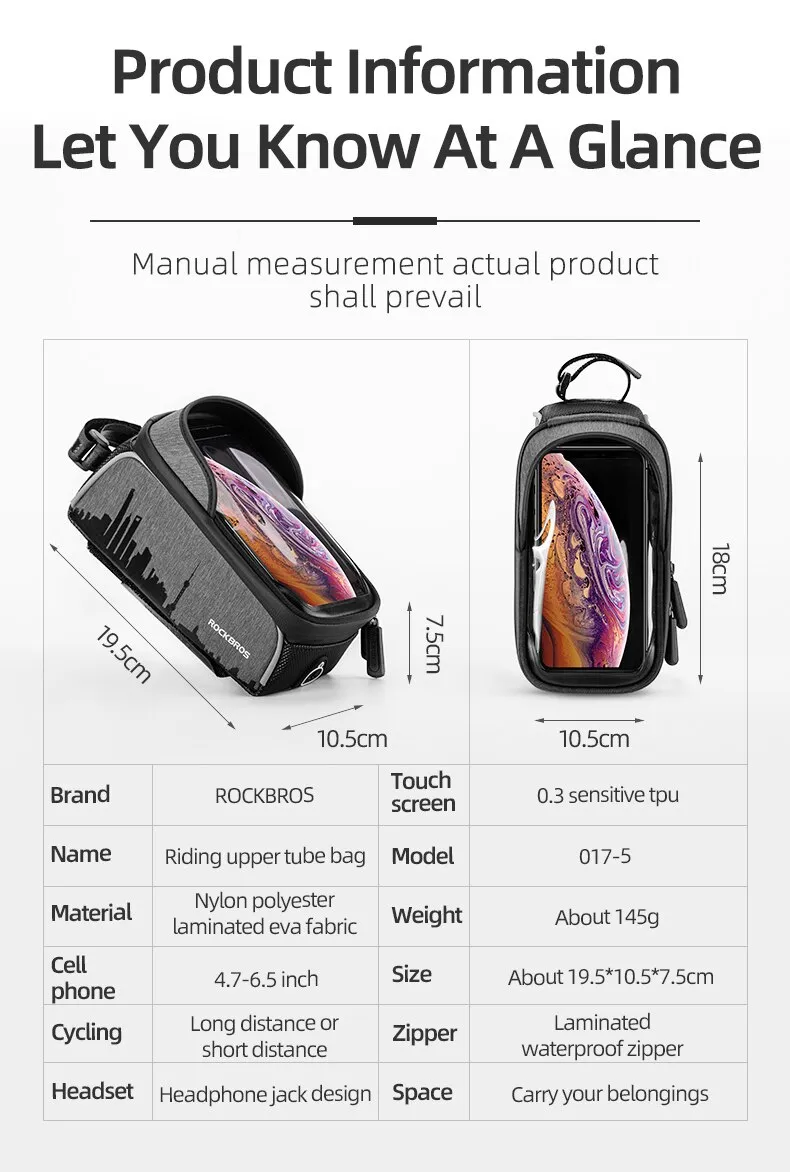 ROCKBROS Mobile Phone Bag Waterproof Touch Screen Fit 6.5in - ROCKBROSUSA