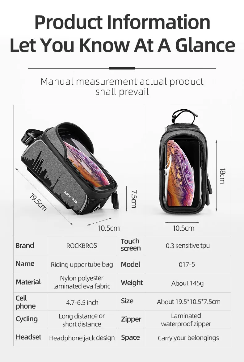 ROCKBROS Mobile Phone Bag Waterproof Touch Screen Fit 6.5in