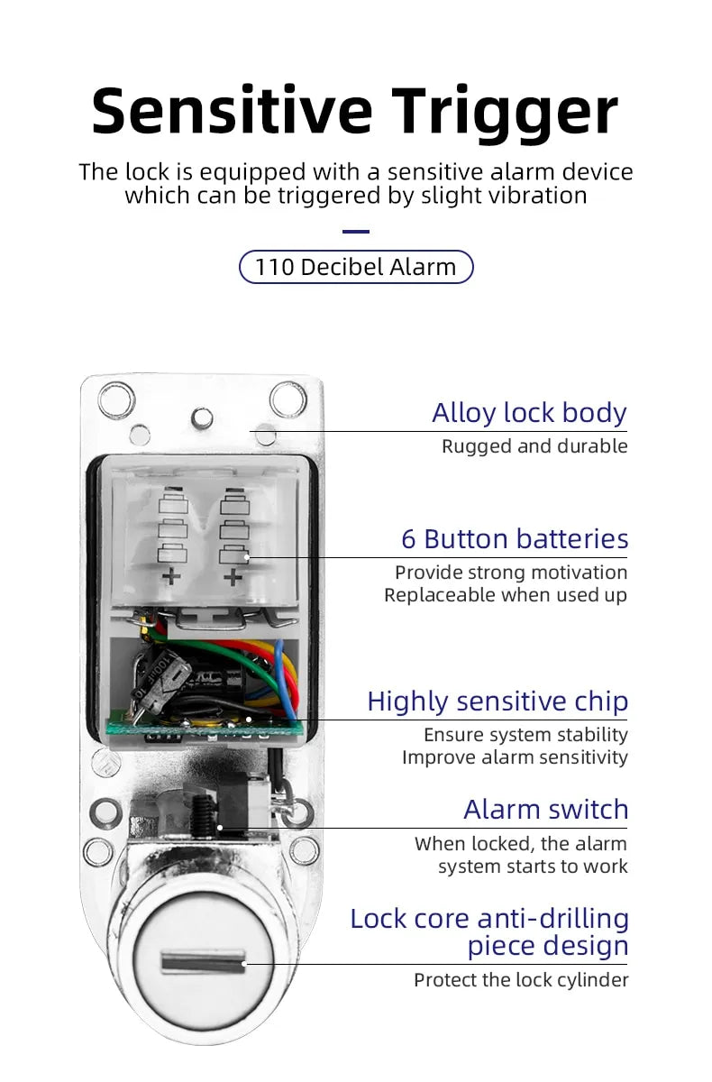 ROCKBROS Motorcycle Disc Lock Alarm Anti-theft 110db Waterproof Alloy Steel 6MM Electric device Scooter Helmet Bicycle Cable Lock - ROCKBROSUSA