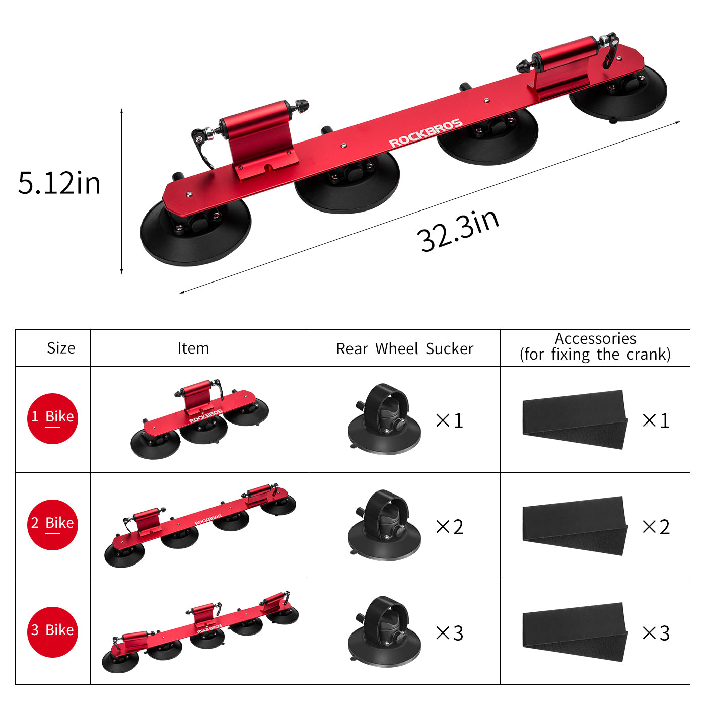 ROCKBROS Suction Cup Car Roof Rack for 2 Bikes - Red
