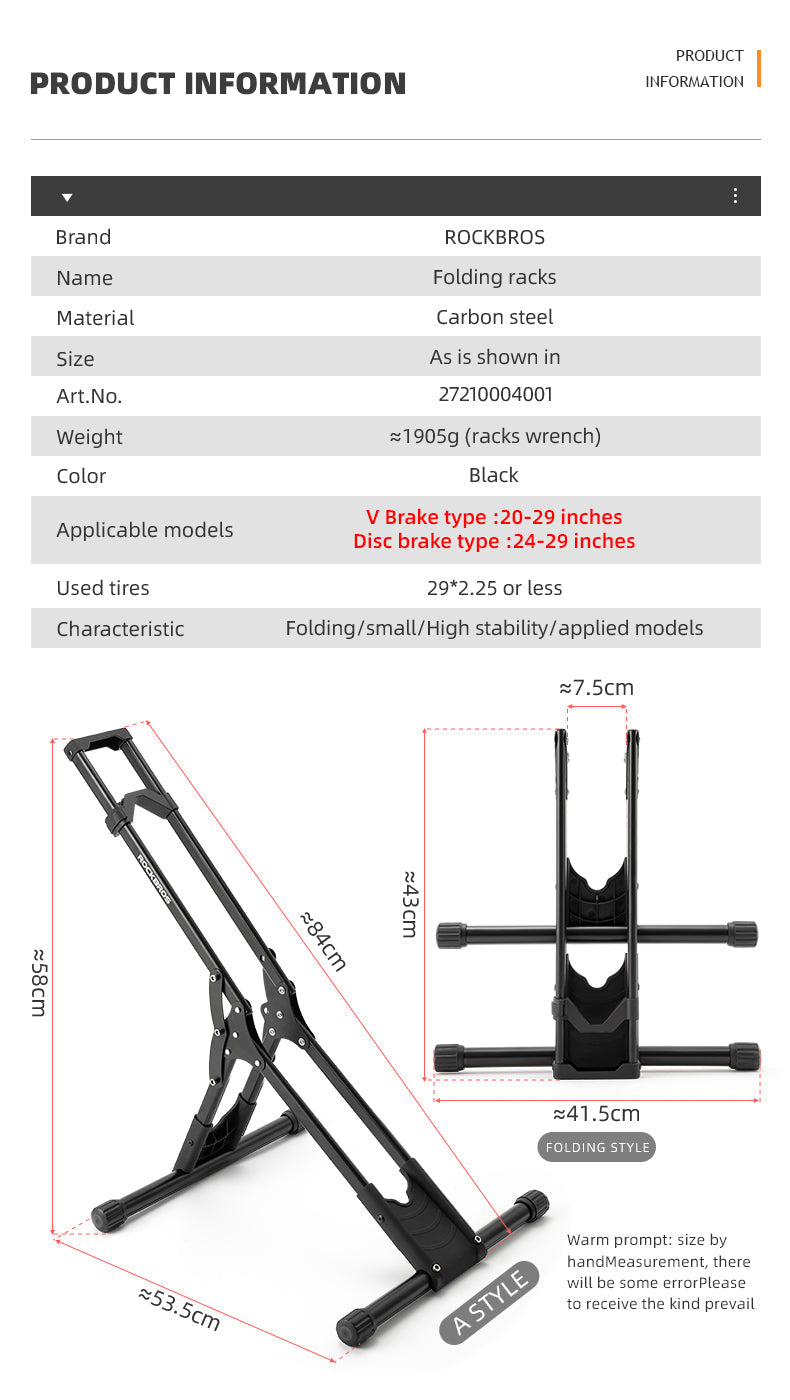 ROCKBROS Carbon Steel Folding Bike Stand - ROCKBROSUSA