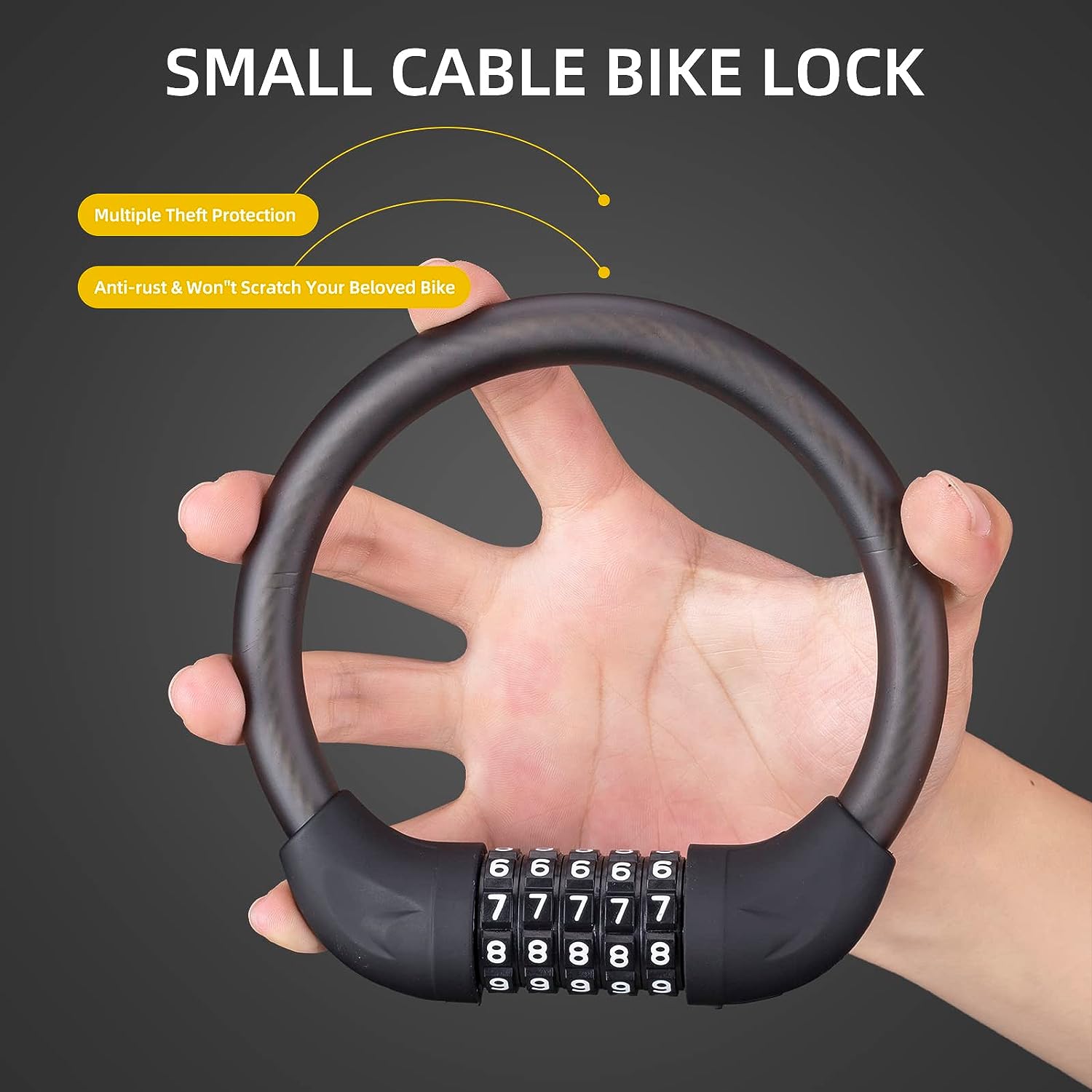 ROCKBROS Bike Lock 5 Digit Combination Bike Cable Lock Lightweight & Small Mountain Bike Lock - ROCKBROSUSA