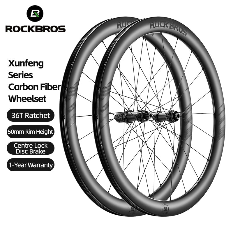 ROCKBROS Road Bike T700 Carbon Fiber Wheelset 50mm Rim Disc Brake Bike Wheels Clincher/Tubeless - ROCKBROSUSA