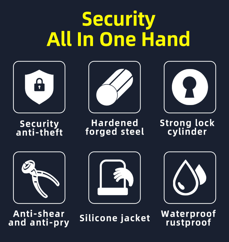 ROCKBROS Motorcycle Bicycle U-Lock Anti-Theft Thickened MTB Bike Lock Alloy Steel 3 Keys - ROCKBROSUSA