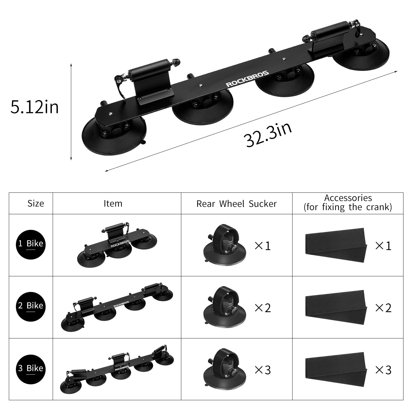 ROCKBROS Suction Cup Car Roof Rack for 2 Bikes - Black