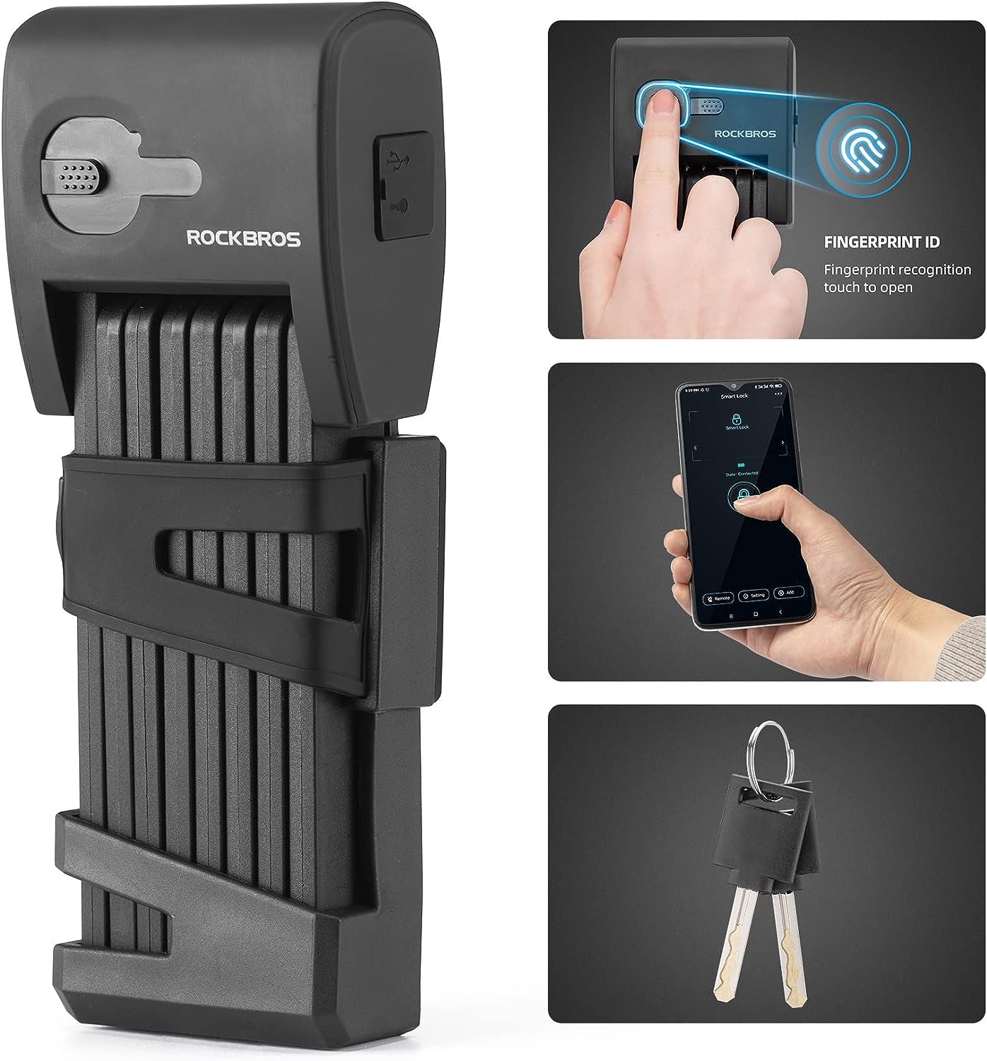 Lucchetto Elettronico Per Bici ROCKBROS Con Impronta Digitale E Ricarica USB