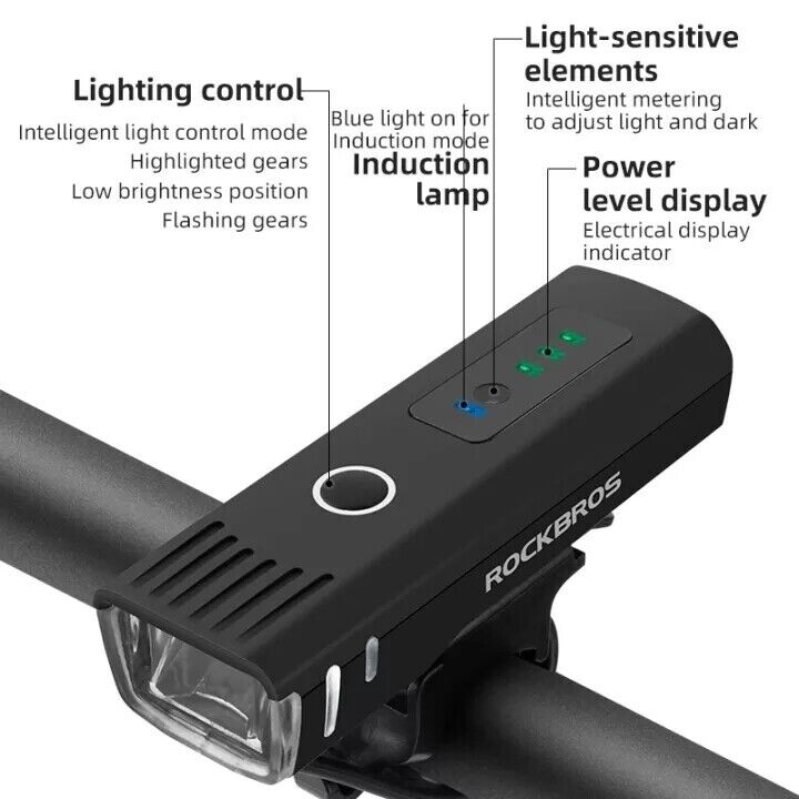ROCKBROS Smart Sensing Front Bicycle Headlight QD-250LM - ROCKBROSUSA