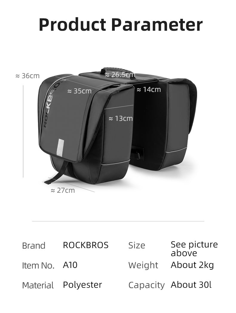 ROCKBROS Super 30-Litre Bicycle Saddlebags in Black - ROCKBROSUSA