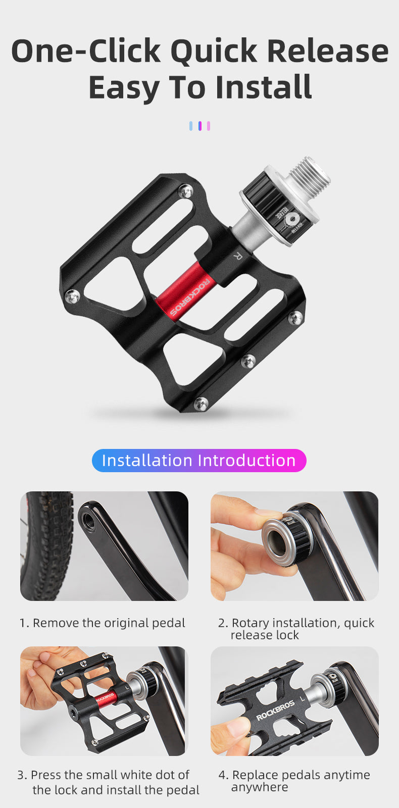 ROCKBROS Quick-Release Bike Pedals in Black (Pair) - ROCKBROSUSA