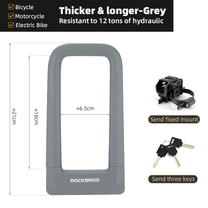 ROCKBROS Motorcycle Bicycle U-Lock Anti-Theft Thickened MTB Bike Lock Alloy Steel 3 Keys - ROCKBROSUSA