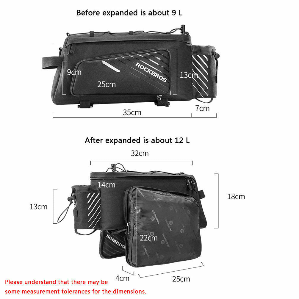 ROCKBROS Pro Bicycle Rear Rack Bag with Extra Pockets - ROCKBROSUSA