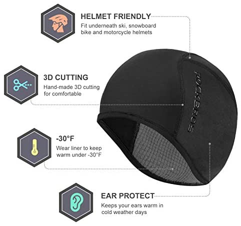 ROCKBROS Helmet Liner Cycling Skull Cap Winter Thermal Fleece Cycling Cap for Men Women Headwear for Running Skiing & Winter Sports