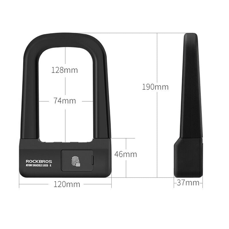 ROCKBROS Bike Lock U-shaped Fingerprint Lock Basic Lock Long Lock Body Security - ROCKBROSUSA