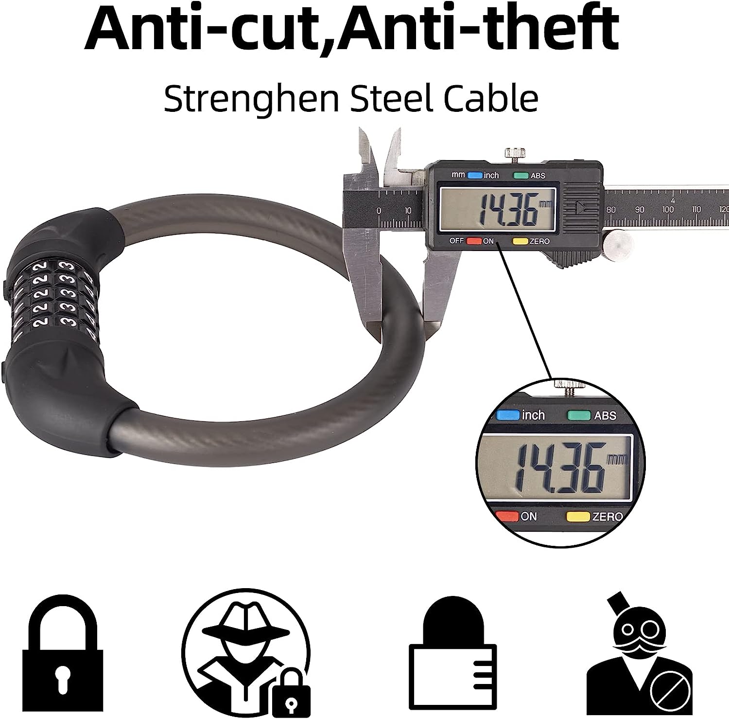 ROCKBROS Bike Lock 5 Digit Combination Bike Cable Lock Lightweight & Small Mountain Bike Lock - ROCKBROSUSA