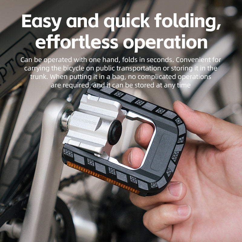 ROCKBROS Foldable Bicycle Pedals MTB Bike Cycling Flat Platform Pedals Reflective Aluminium 9/16'' - ROCKBROSUSA