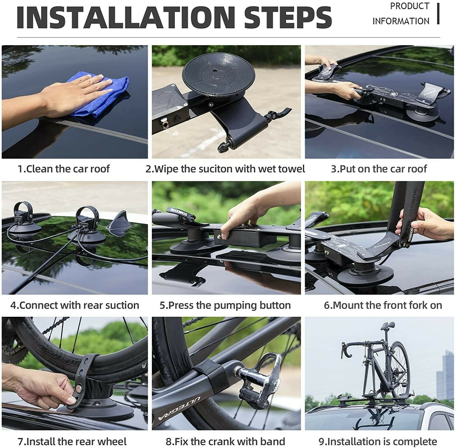 ROCKBROS Electric Suction Cup Roof Rack for 1-3 Bikes