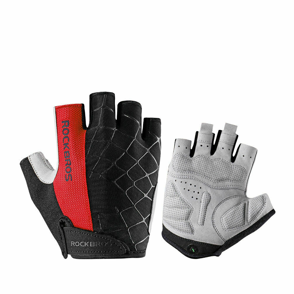 half finger bicycle gloves ROCKBROS Half Finger Cycling Short Gloves Shockproof Gloves, L / red