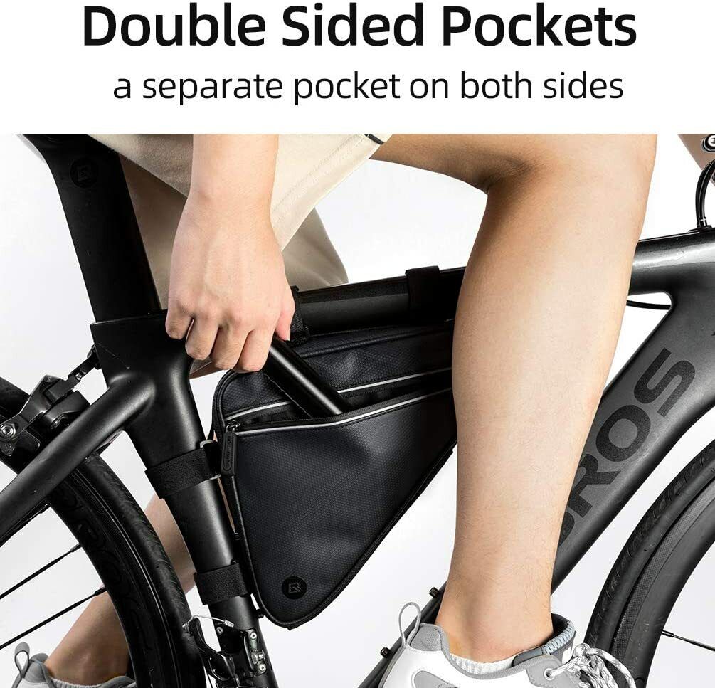 ROCKBROS Bike Triangle Frame Bag Bike Storage Triangle Bag Two Side Pockets 1.5L - ROCKBROSUSA