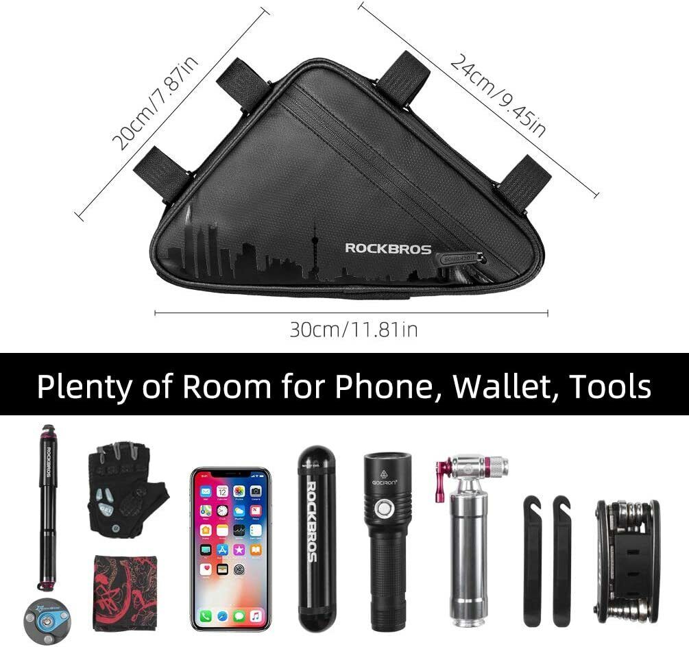 ROCKBROS Bike Triangle Frame Bag Bike Storage Triangle Bag Two Side Pockets 1.5L - ROCKBROSUSA