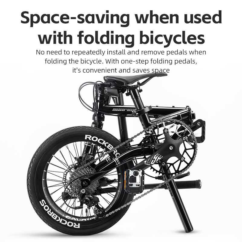 ROCKBROS Foldable Bicycle Pedals MTB Bike Cycling Flat Platform Pedals Reflective Aluminium 9/16'' - ROCKBROSUSA