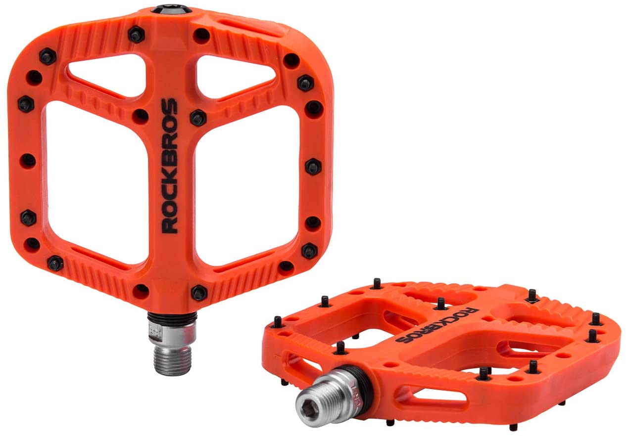 ROCKBROS Extra Large Mountain Bike Pedals Nylon Composite Bearing 9/16"-ORANGE