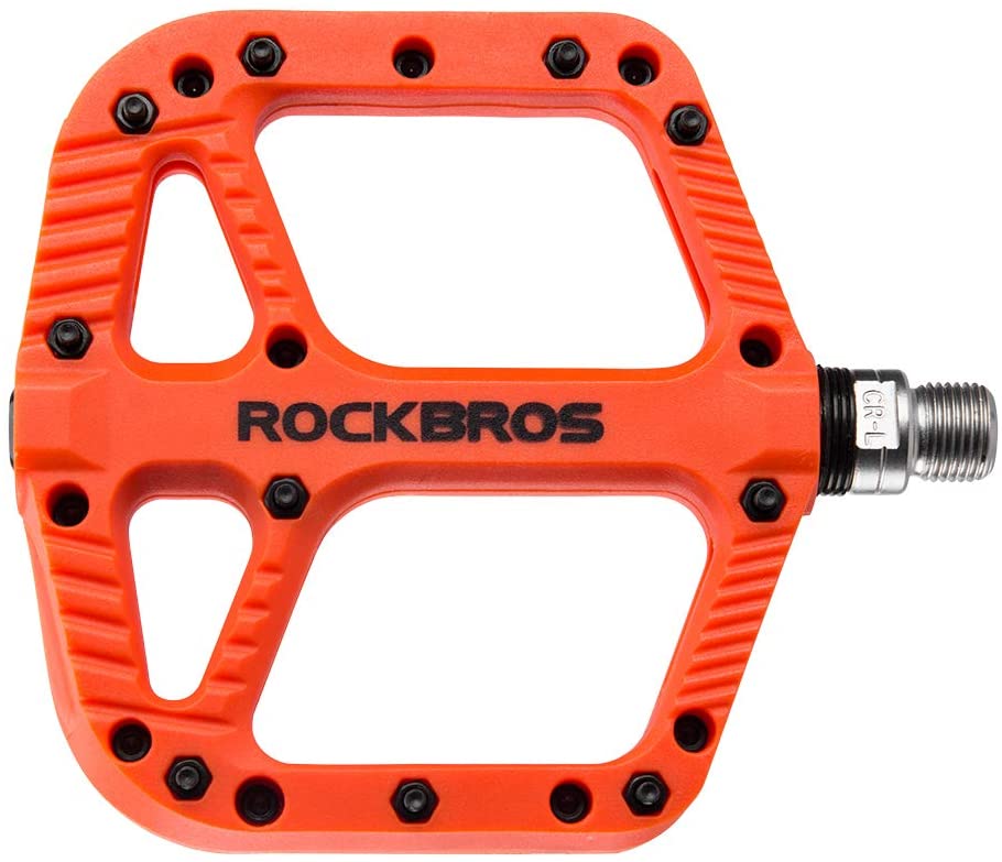 red pedals mtb ROCKBROS Extra Large Mountain Bike Pedals Nylon Composite Bearing 9/16"-ORANGE