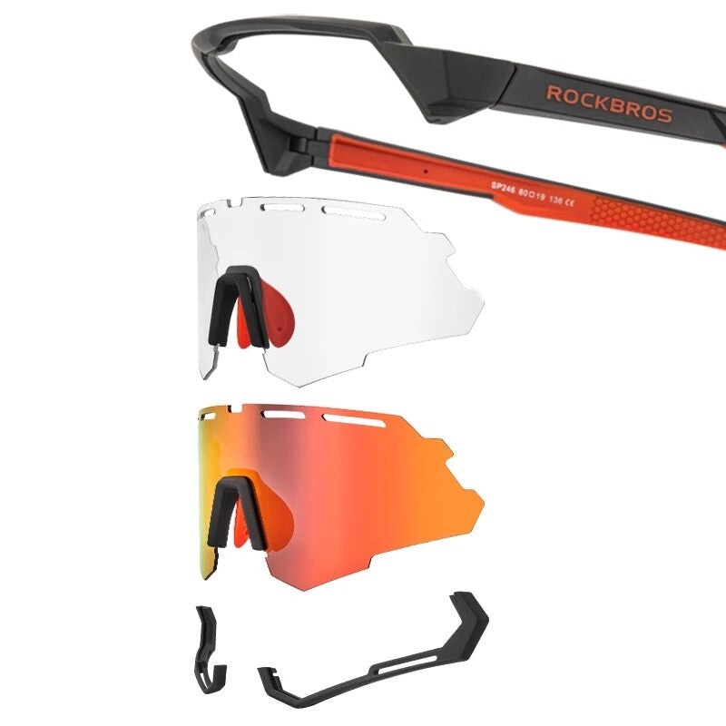 ROCKBROS Cycling Glasses Polarized Photochromic Sunglasses Riding Goggles 2 Lens - ROCKBROSUSA