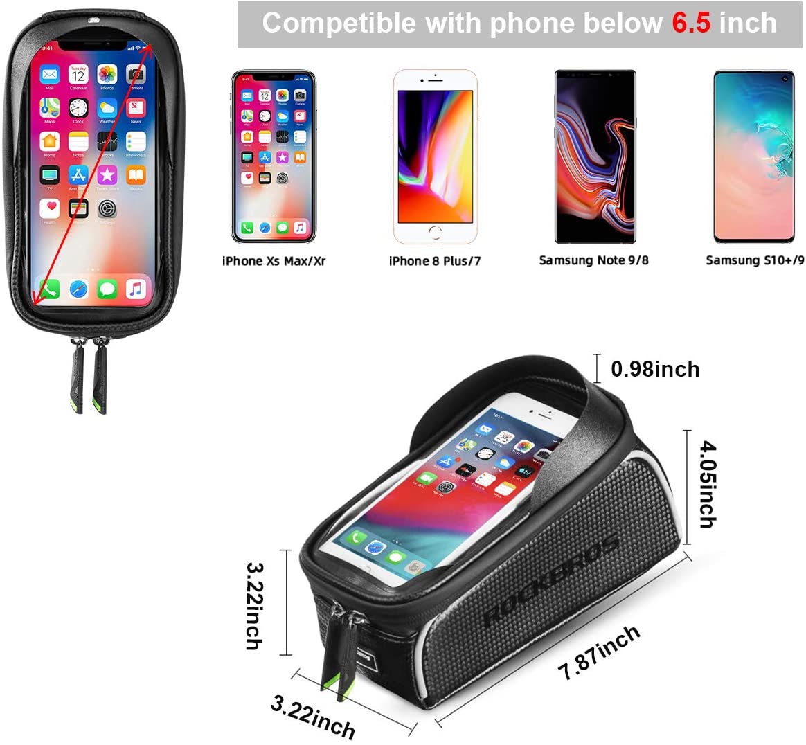 ROCKBROS Waterproof Top Tube Bag 1.5L for Phones Under 6.5 Inches