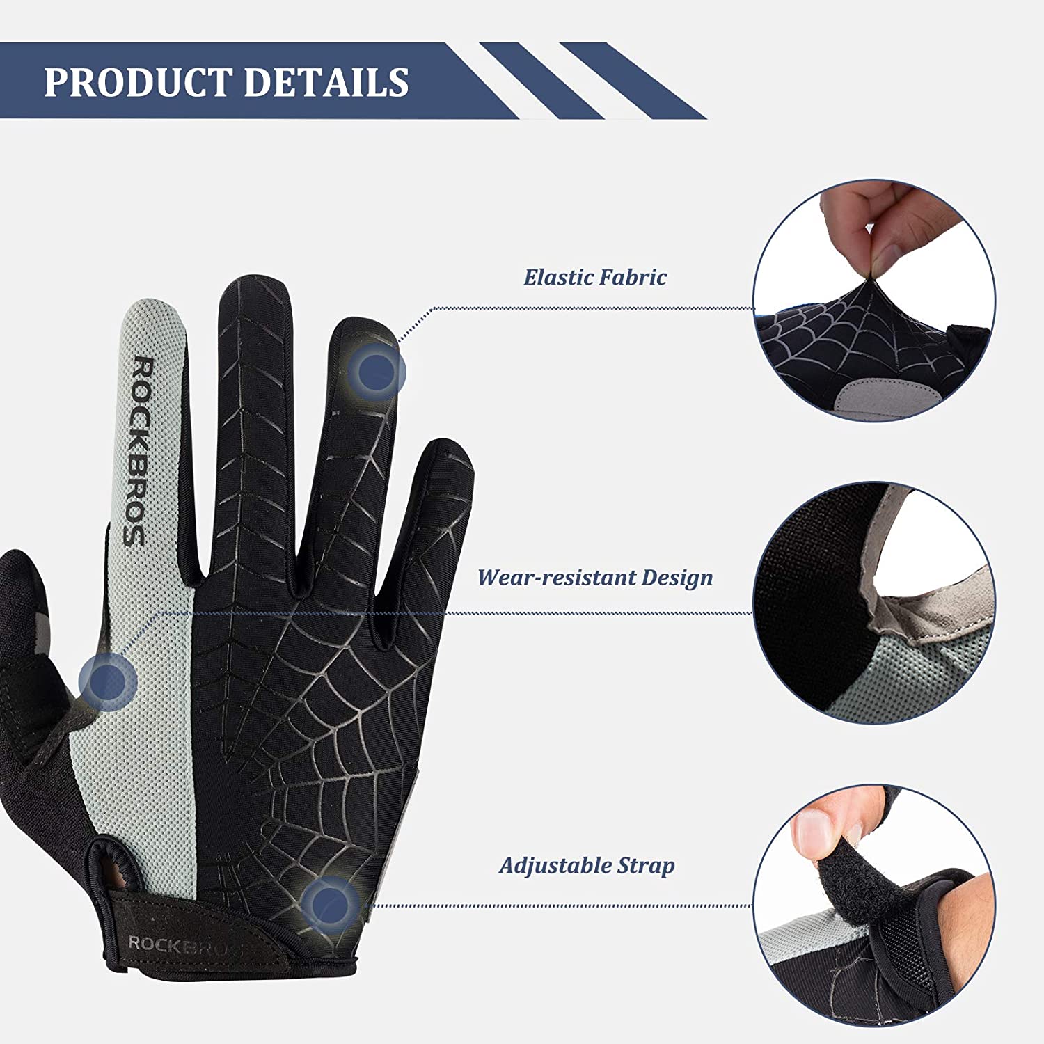 ROCKBROS Full Finger Cycling Gloves Touchscreen Gloves Full Finger Sports Gloves Running Gloves