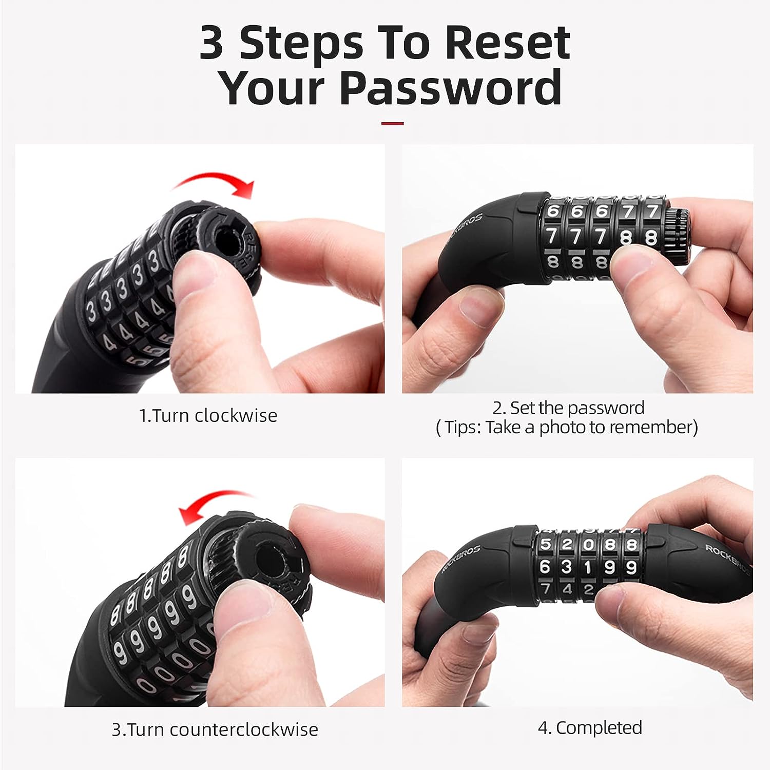 ROCKBROS Bike Lock 5 Digit Cable Lock Lightweight Bicycle Lock Combination Portable Lock - ROCKBROSUSA