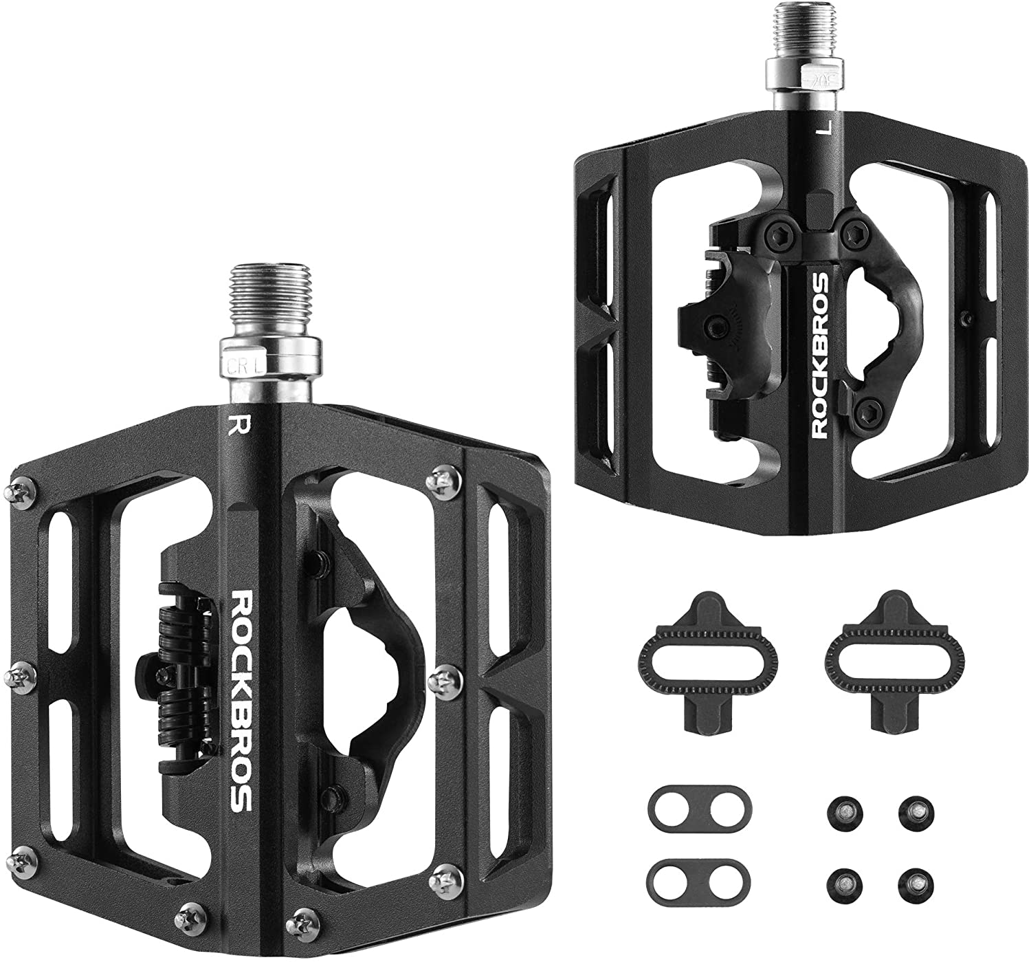 cleat pedals mtb ROCKBROS Multi-Function Clipless Flat Bike Pedals in Black (Pair)
