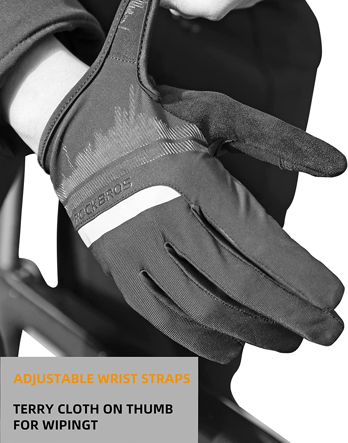ROCKBROS Bike Gloves Mens Cycling Gloves Touch Screen Anti-Slip MTB Road Biking Gloves Breathable Full Finger Bicycle Gloves for Outdoor Sports