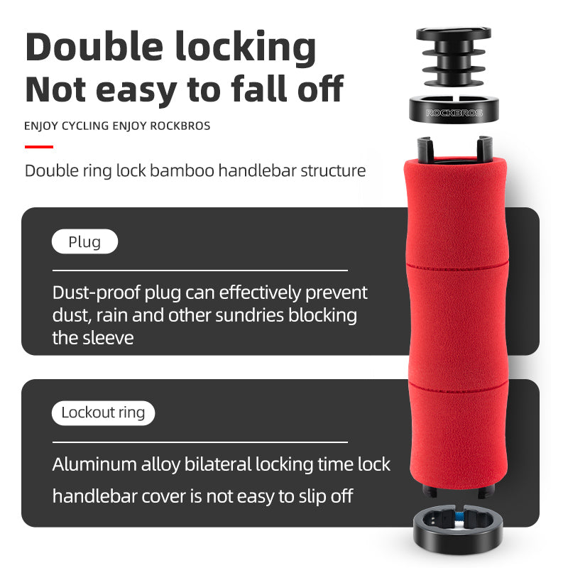 ROCKBROS Bike Grips Shock Absorption Foam Bike Handle Grips Soft Comfortable Non-Slip Double Locked on - ROCKBROSUSA