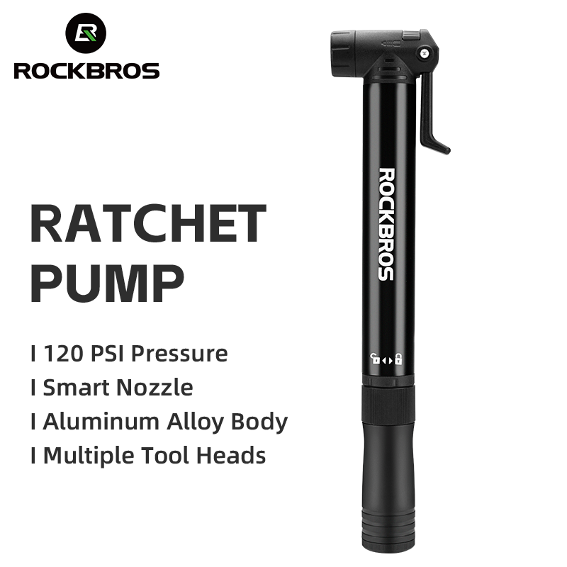 ROCKBROS Bicycle Tire Pump 120PSI MTB Bike Air Inflator Built-in Ratchet Tool